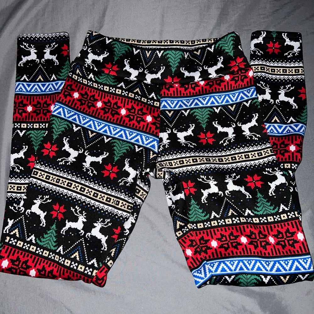 Christmas Print Skinny Leggings, Elastic Waist Stretchy Leggings.